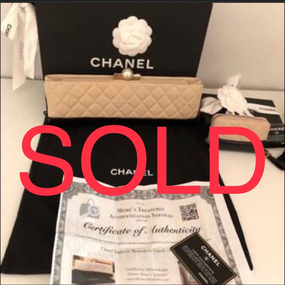 Chanel Quilted Clutch w/Logo Pearl Button Closure
